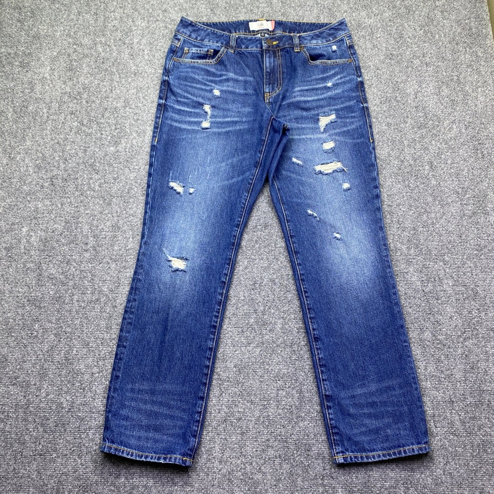 Cabi 100% BF Distressed‎ Boyfriend Jeans Medium Wash Blue Cotton Sz 6 Style 4152